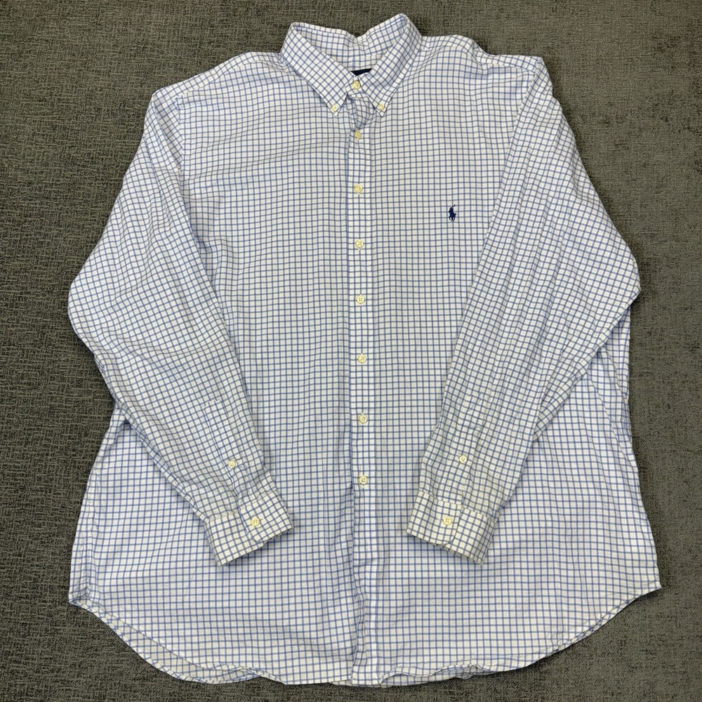 Polo Ralph Lauren Shirt Mens 3XLT Blue White Check Pony‎ Long Sleeve Button Up